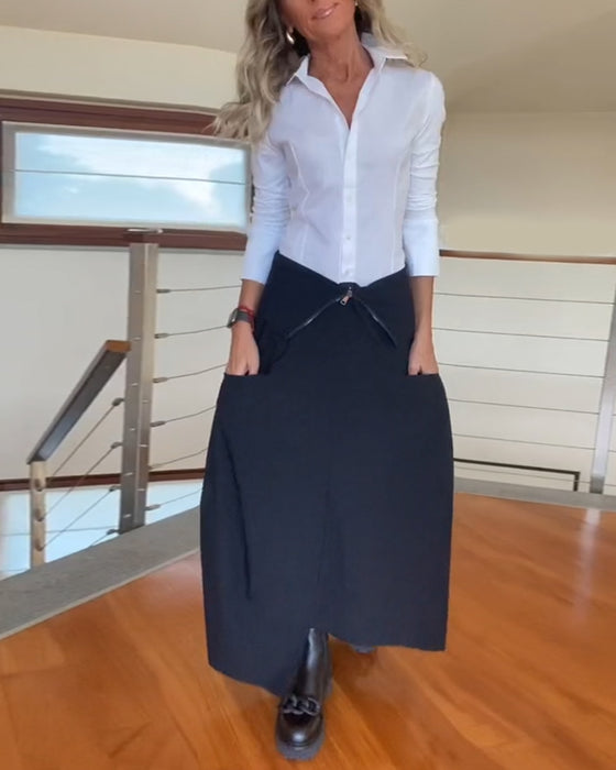 Modieuze effen rok met rits en zak