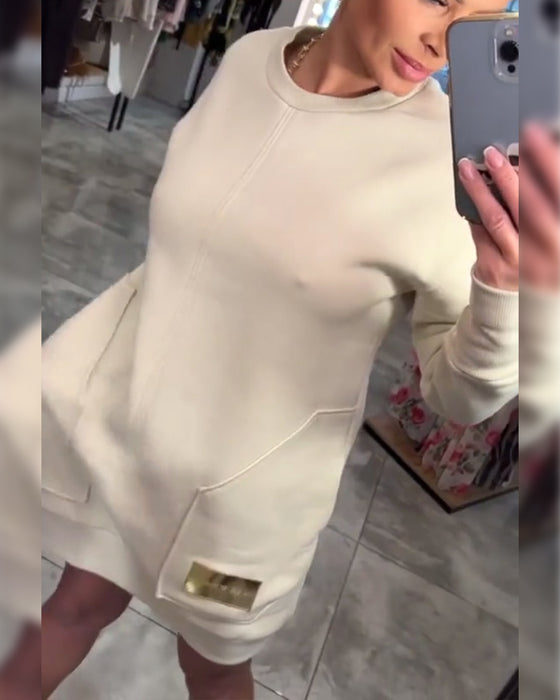 Jurk Pullover Zak Lange Mouw