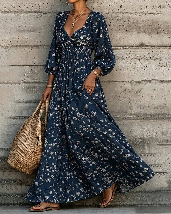 Jurk Gerimpeld Bloemen Poefmouw Volle Rok