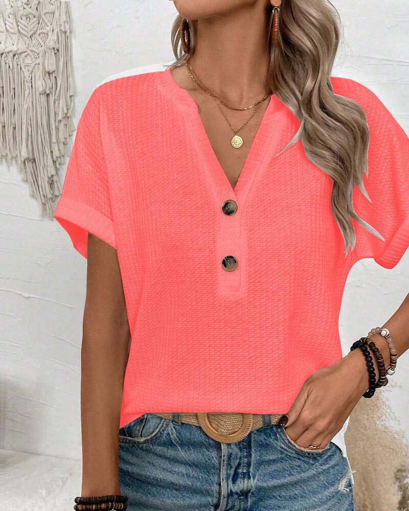 T-Shirt Wafel V-Hals Knoop