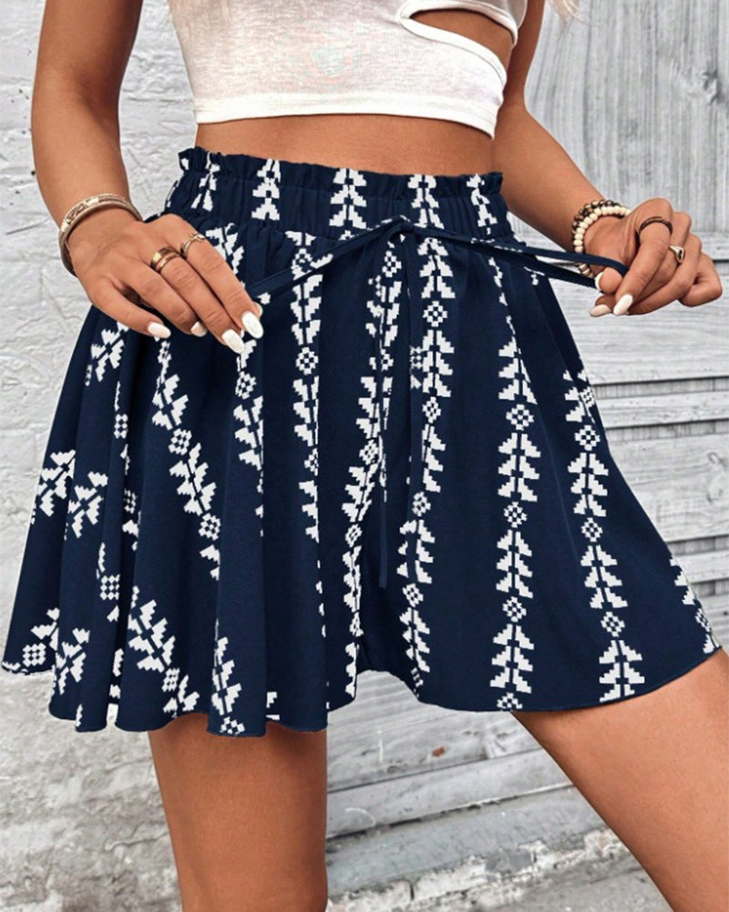 Shorts Print Trekkoord Loose Fit Flare