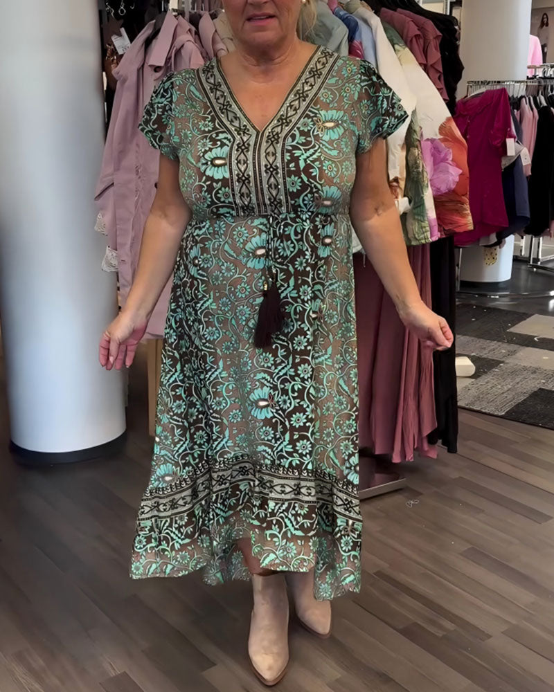 Jurk Retro Bloemenprint Mouw Halflang