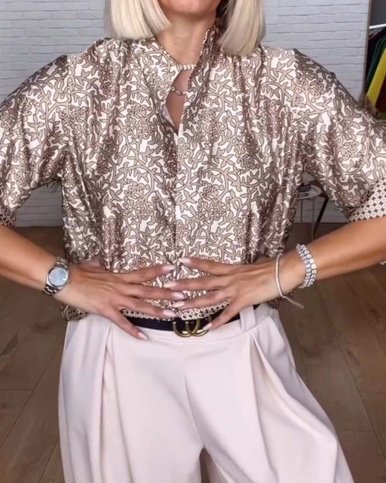 Blouse Met Staande Kraag En Bedrukt Satin