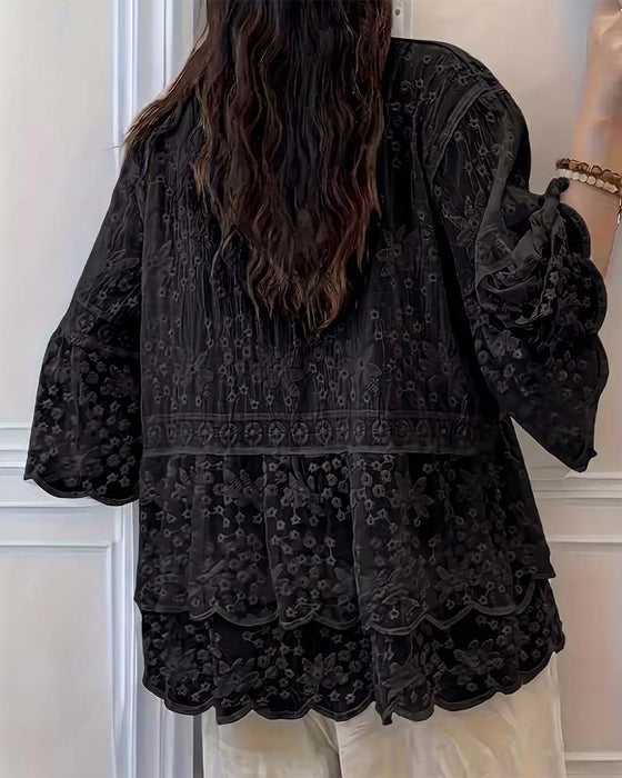 Blouse Korte Mouw Kant Trim