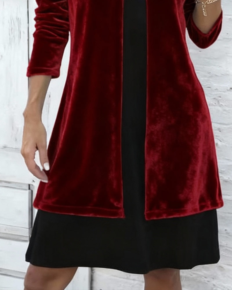 Fluwelen Jurk In Faux Tweedelig Ontwerp