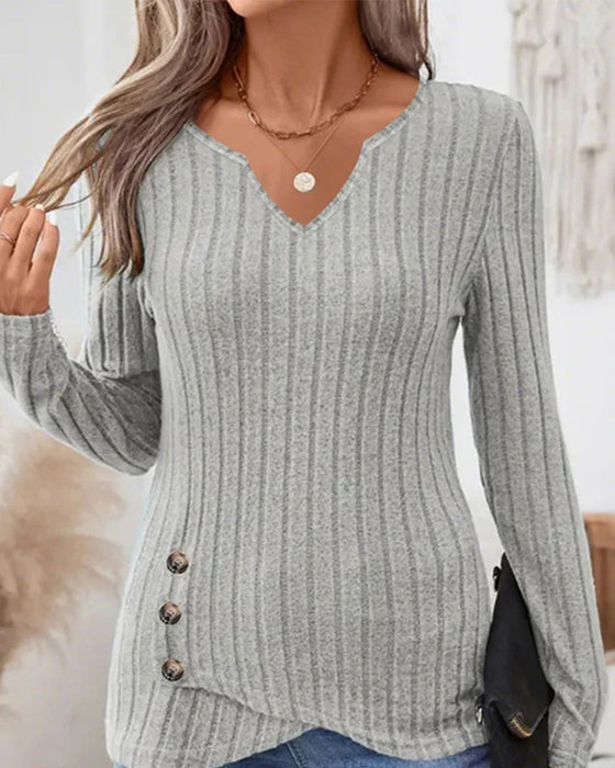 Top V-Hals Geribbeld Langmouw
