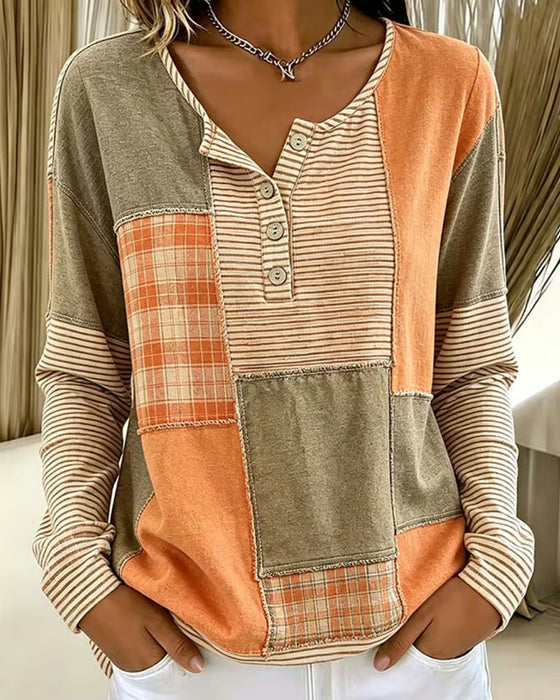 Top Knop Contrast Gestreept Ruit