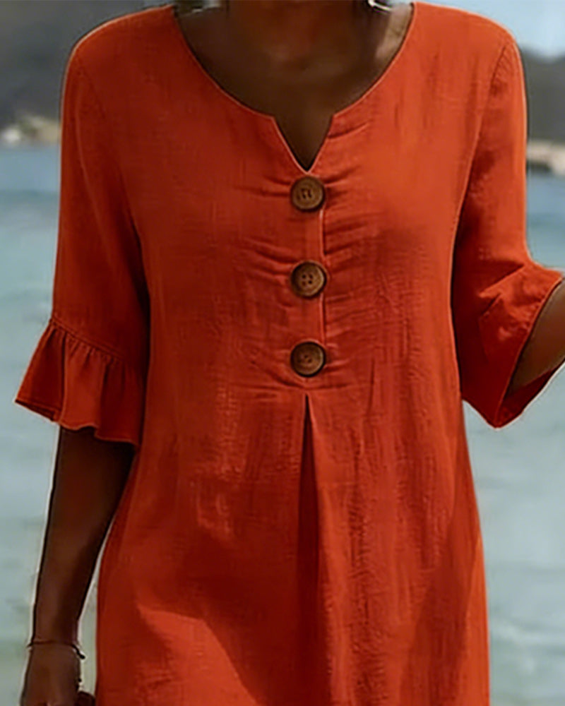 Jurk Knoop Frons Mouw 100% Katoen