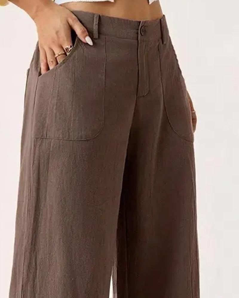 Broek Elastische Taille Zak Casual Wijd Pijp