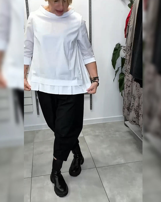 100% Katoen Bloes Wijde Kraag Effen Kleur Casual