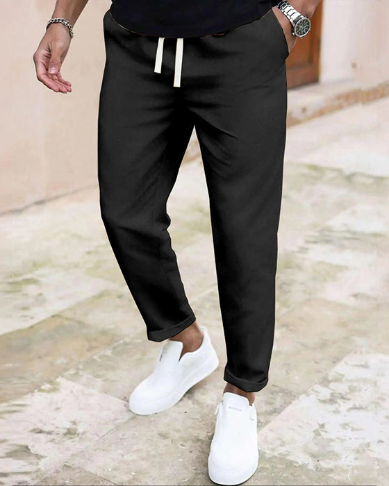 Heren Broek Effen Trekkoord Slim Fit Cropped