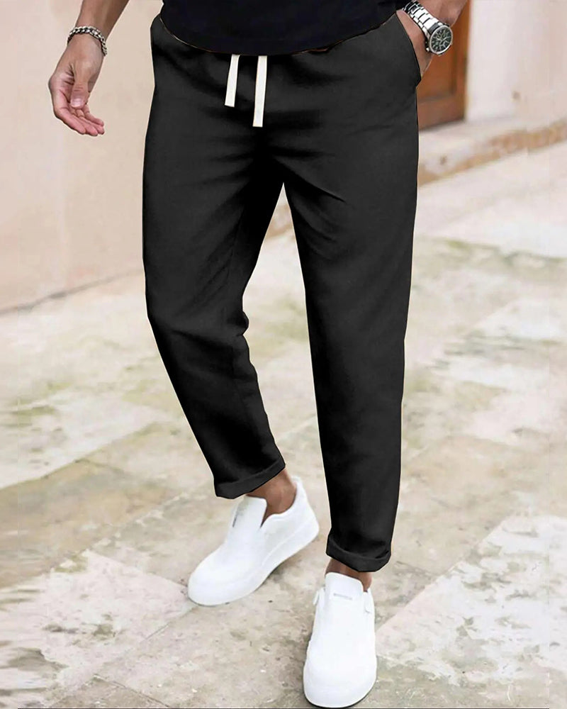 Heren Broek Effen Trekkoord Slim Fit Cropped