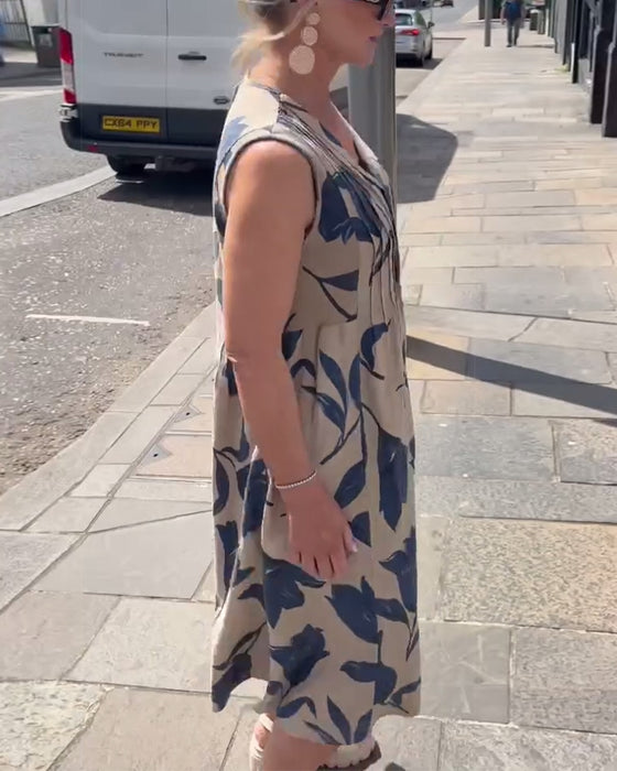 Jurk V-Hals Mouwloos Gedrukt