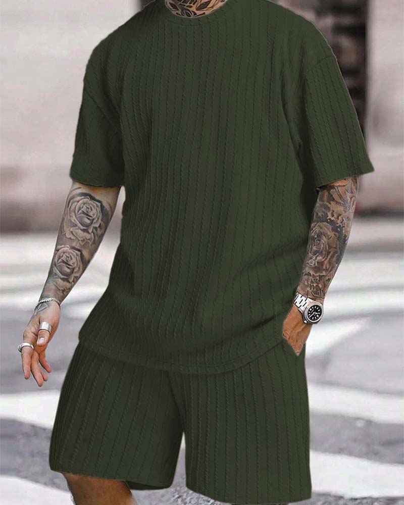 Herren Gestreept T-Shirt En Shorts Tweedelig Set