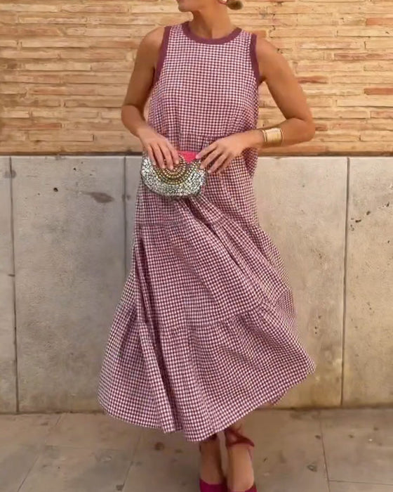 Jurk Rond Hals Plaid Mouwloos