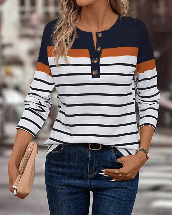Top Met Casual Streepjesmotief en Contraste Kleur
