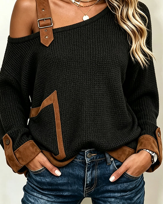 Blouse Off-Shoulder Asymmetrische Hals Spliced