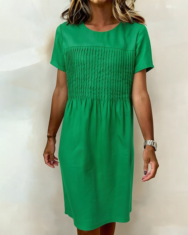 Jurk Ronde Hals Geplooid Casual