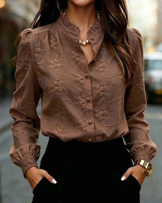 Blouse Ballon Mouw Mandarin Kraag