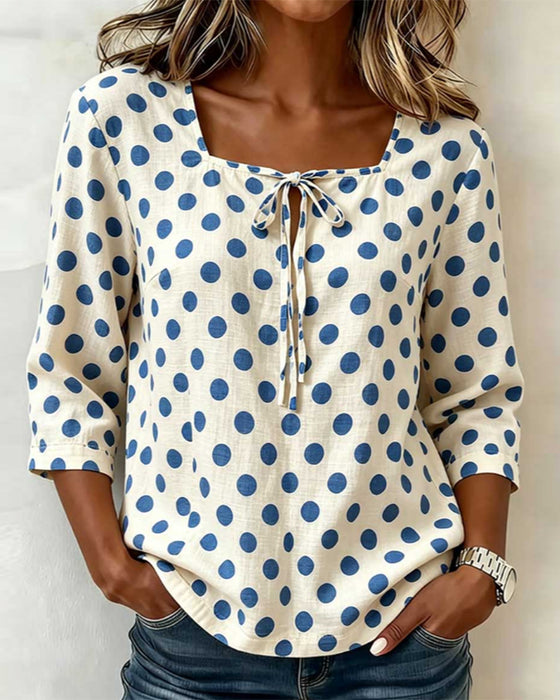 Blouse Polka Dot Vierkante Hals Stropdas