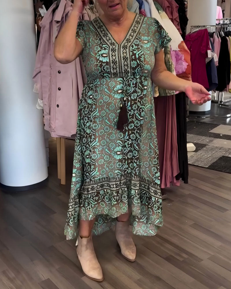 Jurk Retro Bloemenprint Mouw Halflang