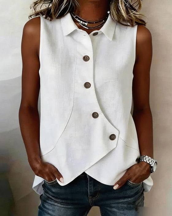 Blouse Knoopsgat Diagonale Knoop Designer Mouwloos