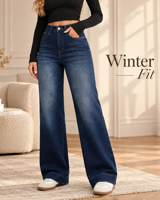 Wide-leg jeans met fleece voering