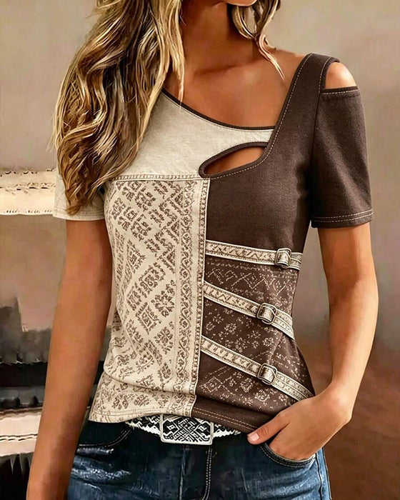 Blouse Kleurblok Korte Mouw