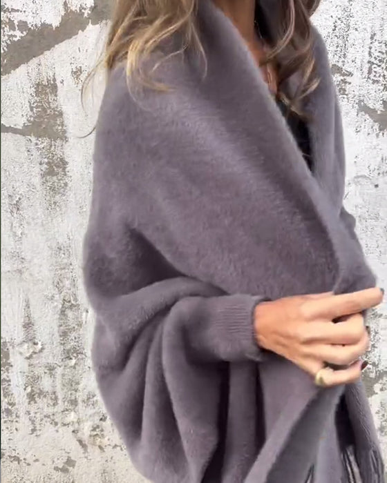 Casual cardigan met effen kleur en franjes