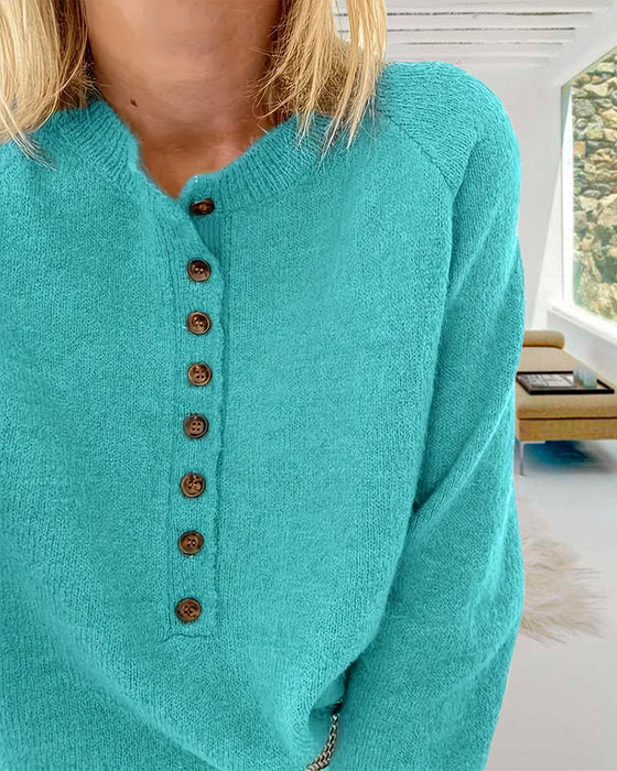 Effen kleur casual trui met enkele rij knopen