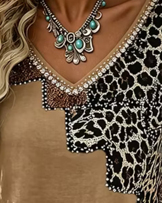Blouse V-Hals Luipaard Print