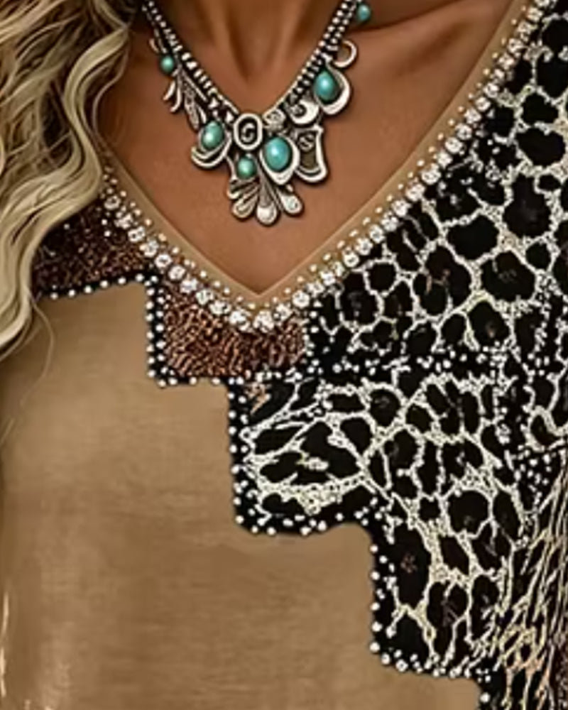 Blouse V-Hals Luipaard Print