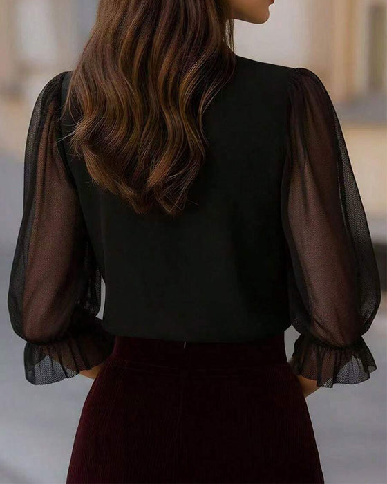 Blouse V-Hals Knoop Effen