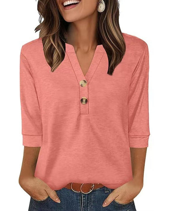 Blouse V-Hals Geknoopt Driekwart Mouw