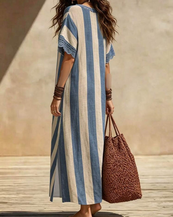 Jurk V-Hals Gestreept Casual