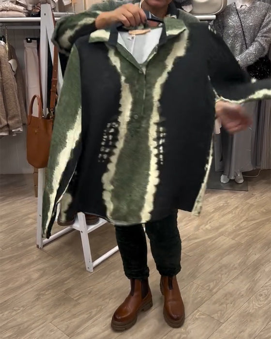 Shirt Revers Retro Kleurblok Lange Mouw