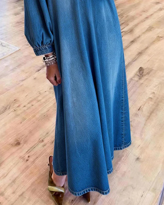 Jurk Denim Shirt Stijl Maxi