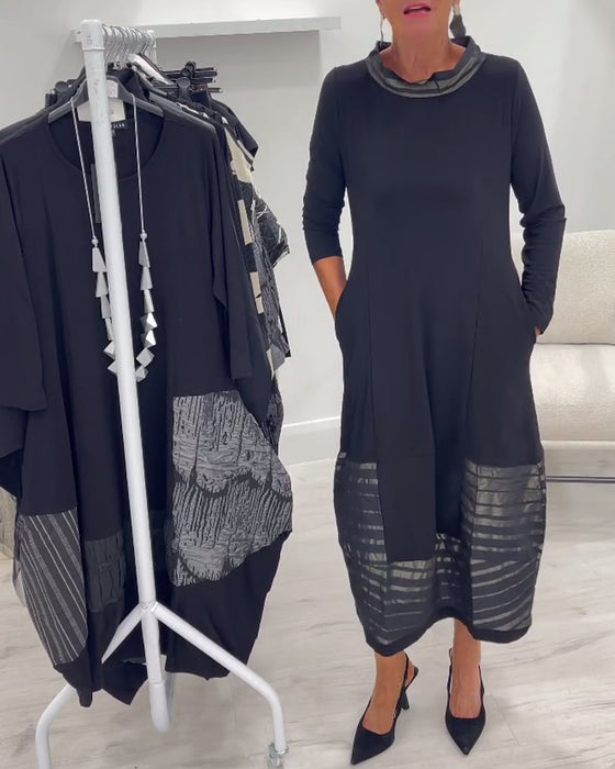 Modieuze Effen Kleur Jurk Met Inzetstukken