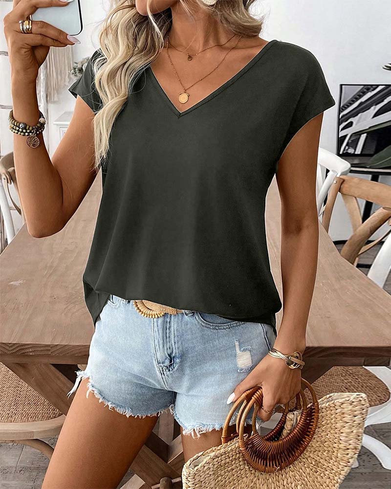 T-Shirt V-Hals Rug Strik