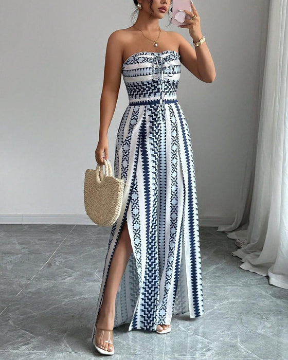 Jumpsuit Geometrisch Bandeau Split Breed Been