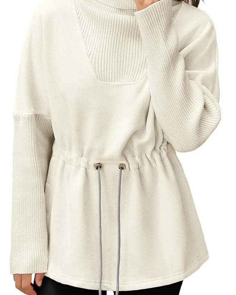 Sweatshirt Hoge Kraag Lange Mouw Taille Trekkoord