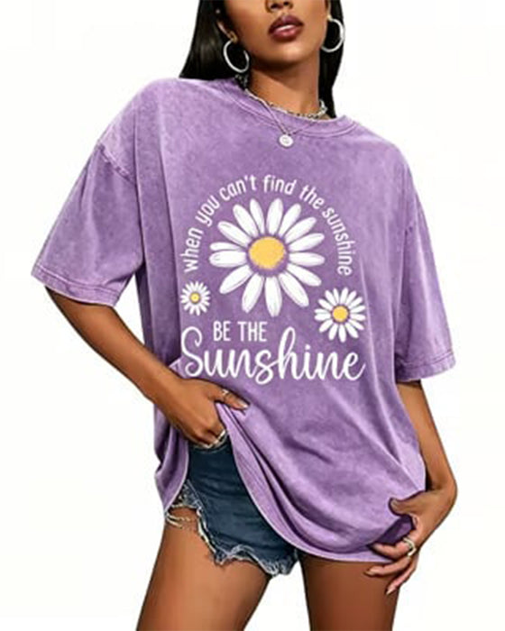 Casual T-Shirt Daisy Print Rondhals
