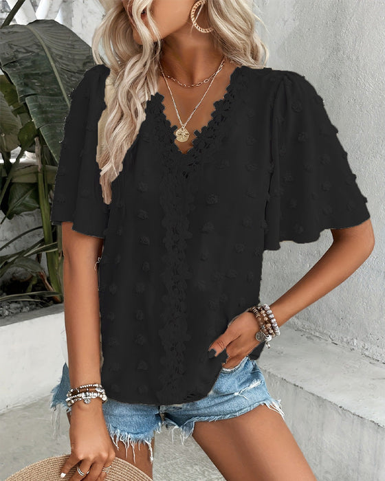 Blouse Samengevoegd Jacquard Ruche Mouw