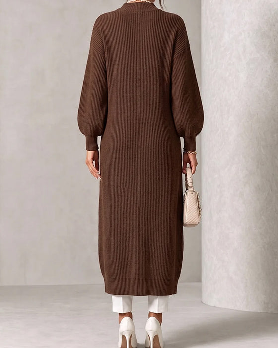 Sweater Dress Diagonaal Knoop Split Lantaarn Mouw