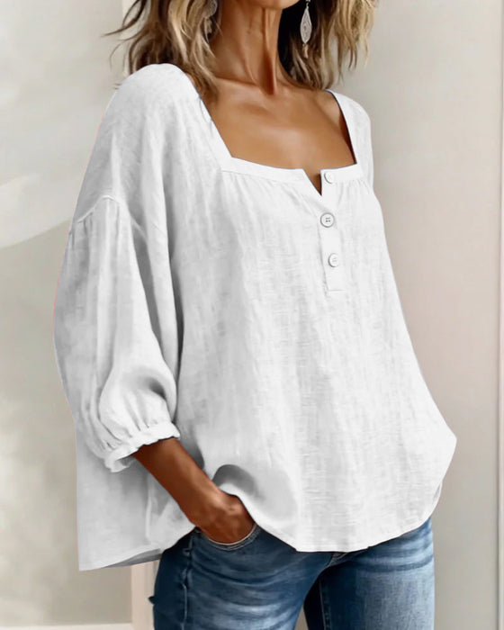 Blouse Eenvoudig Vierkante Hals Lange Mouw