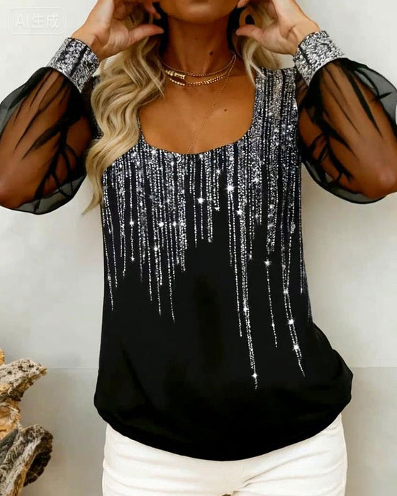 Modieuze Langmouwige Top Met Patchworkdetails