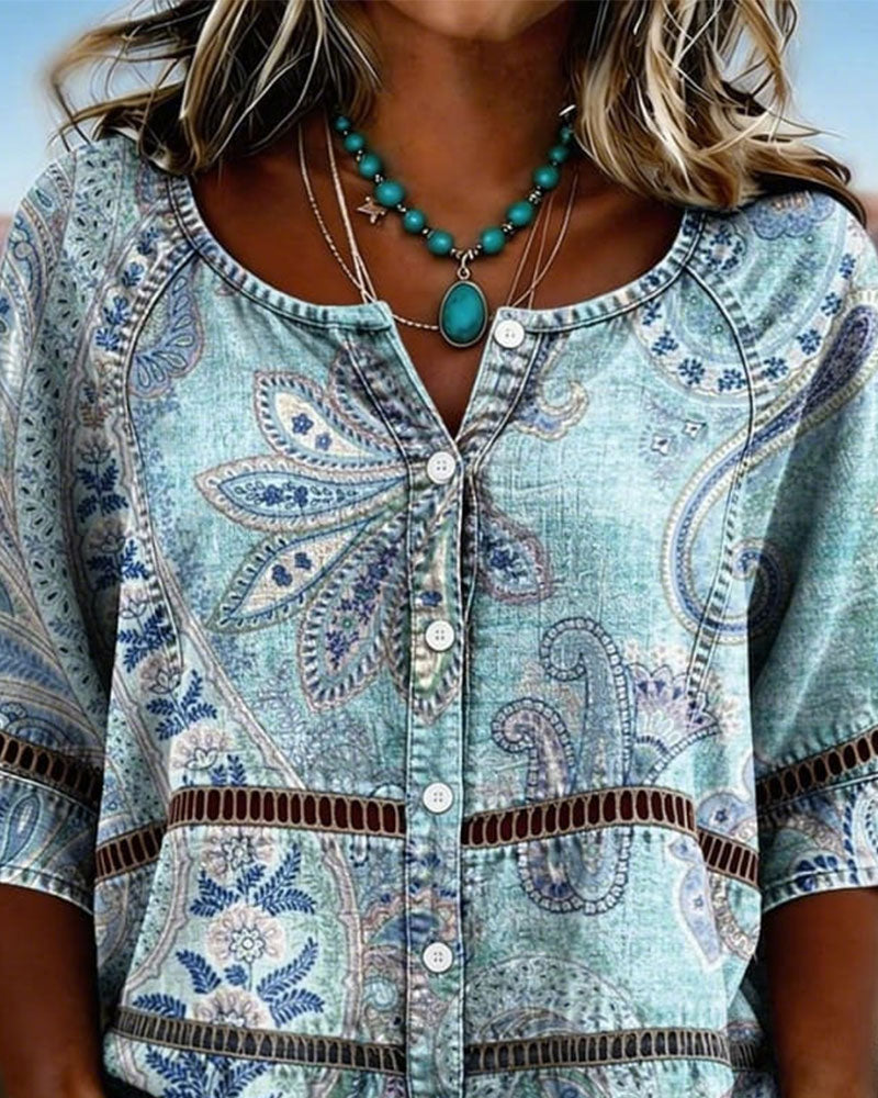 Overhemd Paisley Print Driekwart Mouw