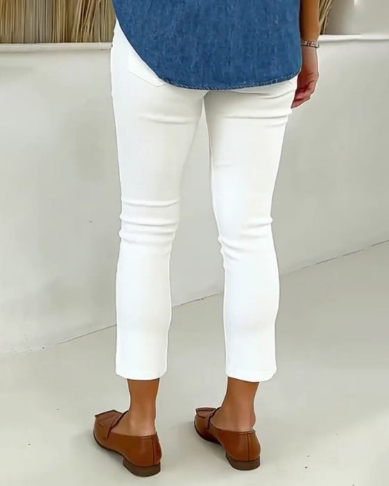 Broek Hoge Taille Slim-Fit Geknipt