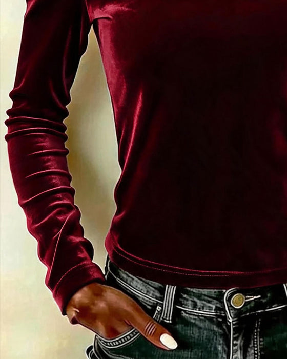 Top Fluweel Off-Shoulder Lange Mouw