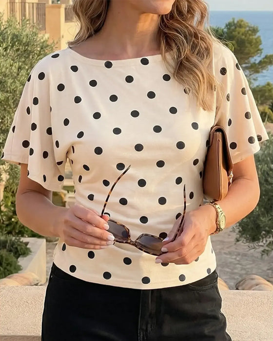 T-Shirt Stip Getailleerd Ronde Hals Korte Mouw